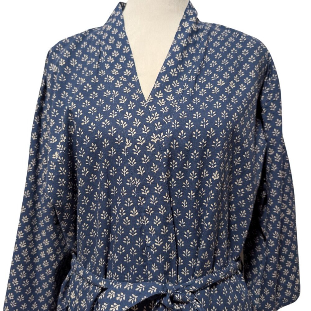 Kerry Cassill Womens Size P/S Blue Botanical Floral 100% Cotton Tie Kimono Robe - Picture 5 of 11